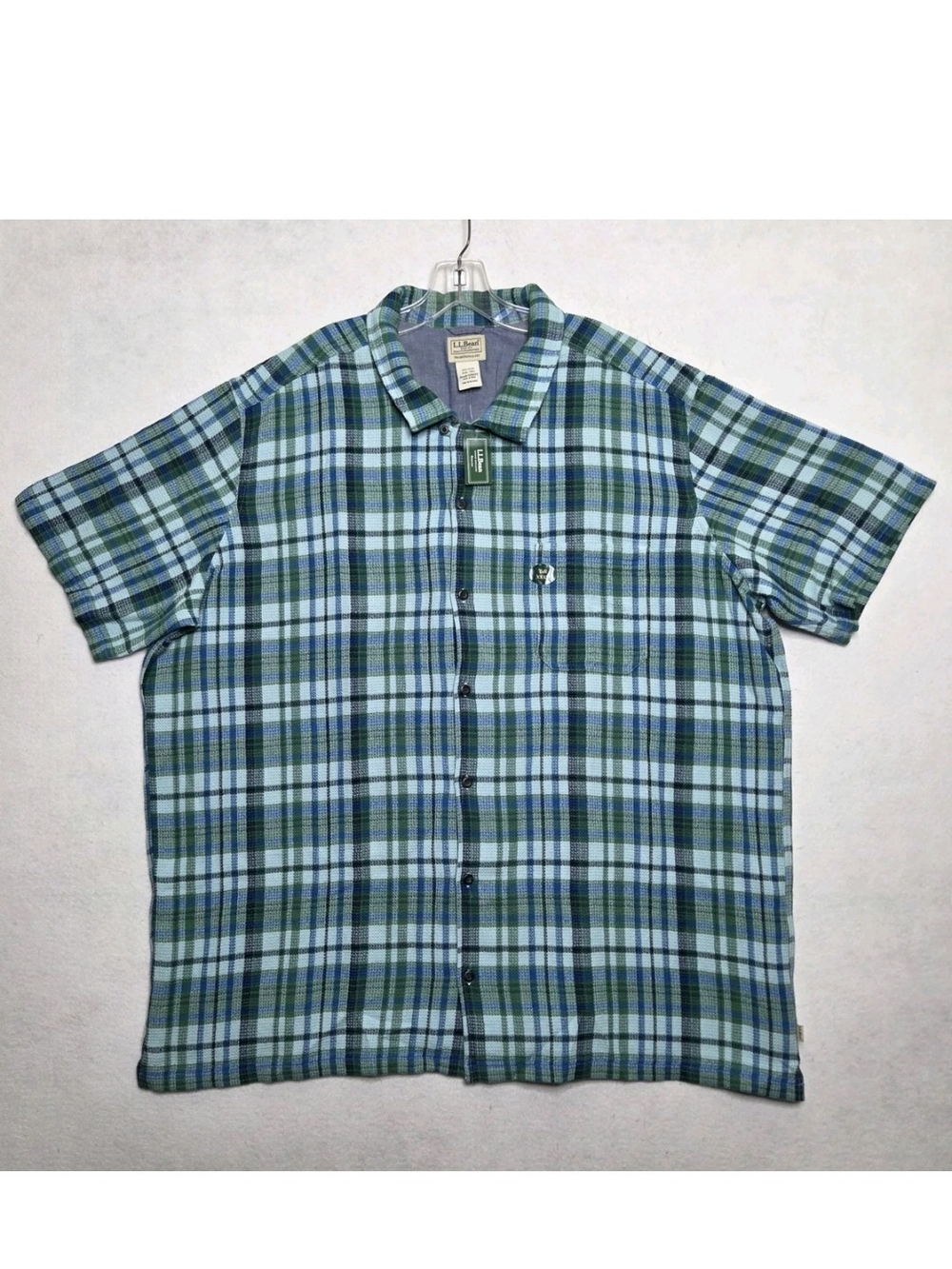 LL Bean NWT Men XXXLT Loop Collar Plaid Waffle Short Sleeve Shirt Casual Outdoor